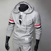 Sweat a capuche Hoodie Homme Fashion Sport Bande tricolore Gris